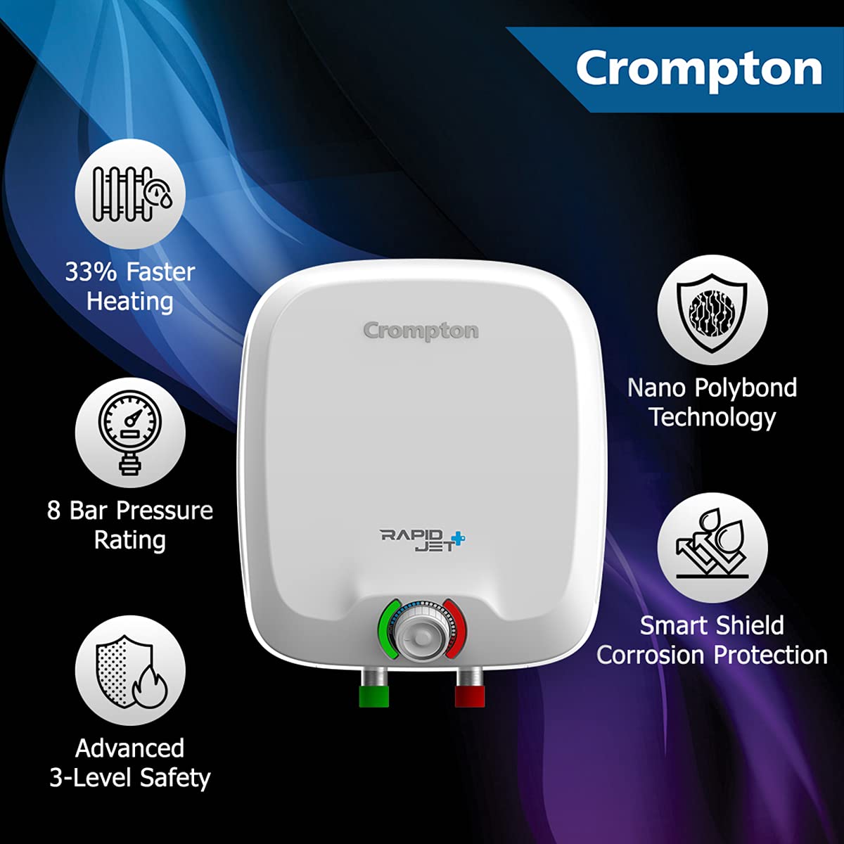 Crompton Rapidjet Plus 6-L 5 Star Rated Water Heater White