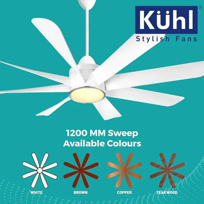KUHL Platin D18 Stylish BLDC Fan | Low Power 30W | High Air Flow | 8 Aerodynamic ABS Blades | Low Noise | Down Light | 1200 mm sweep | Operate on Remote-Mobile-Alexa | Reverse Mode |5 Star Rated| Whit