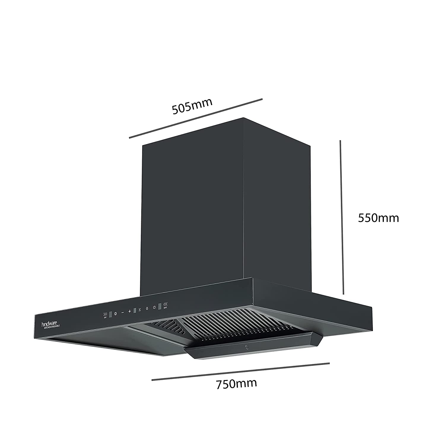 Hindware Atlanta 75 cm 1350 m³/hr Filterless Auto-Clean Kitchen Chimney With MaxX Silence Technology, Motion Sensor (32% Less Noise, Touch Control, Black)