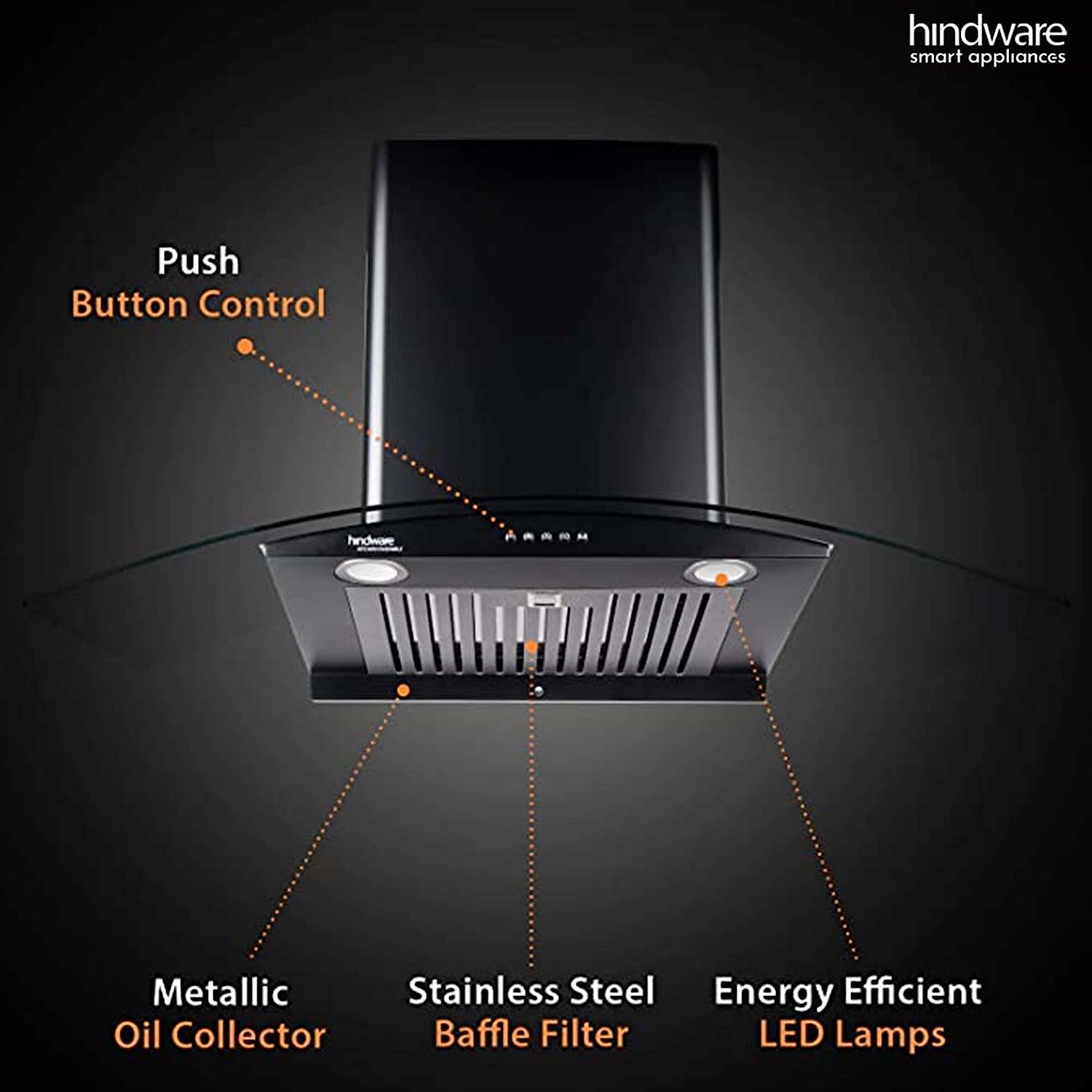 Hindware 90cm 1100 m3/hr Auto-Clean Chimney (Elena Black 90)