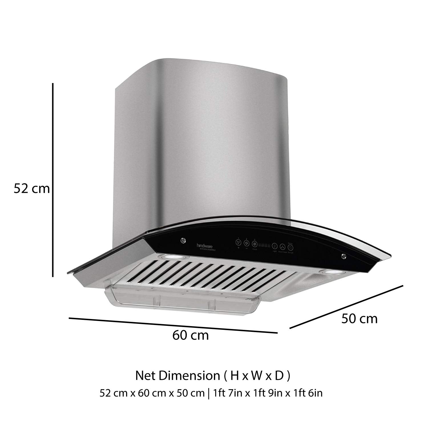 Hindware 60cm 1200 m3/hr Auto Clean Chimney (Cleo 60, 1 Baffle Filter, Steel/Grey)