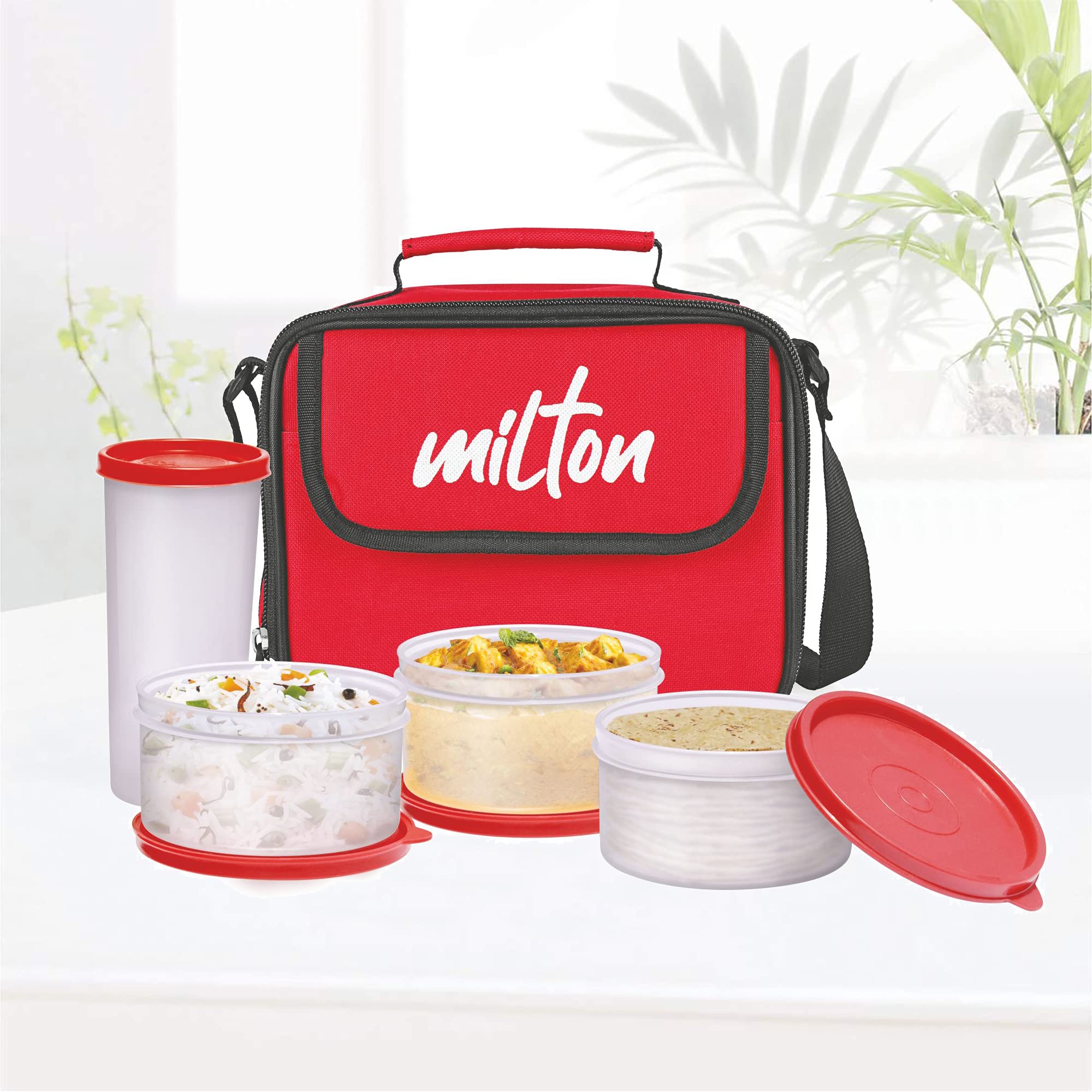 MILTON New Meal Combi Lunch Box, 3 Containers, 280 ml Each and 1 Tumbler, 400 ml, Red | Food Grade | Light Weight | Dishwasher Safe | Microwave Safe | Easy to Carry | Leak Proof | BPA Free