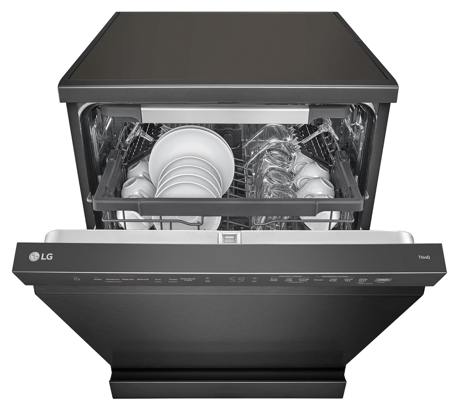 LG 15 Place Settings with TrueSteam Technology Freestanding Dishwasher (DFB435FM, Matte Black, Auto Open Door, QuadWash, EasyRack Plus-Easy to load all types of utensils, Direct Drive Motor & Wi-Fi)
