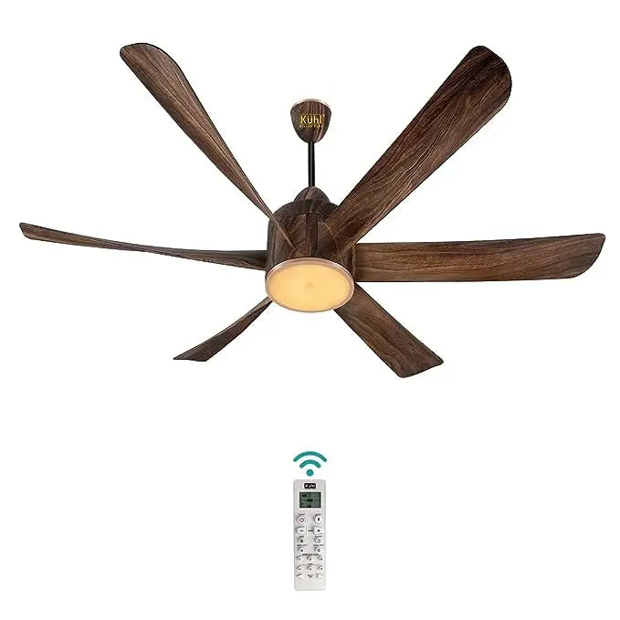 KUHL Platin D6,Teakwood, Stylish BLDC Fan| 5-Star Rated| Low Power 38W| High Air Flow |Low Noise| 6 Aerodynamic ABS Blades| Down Light |1500 mm Sweep | Operate on Remote - Mobile - Alexa |Reverse Mode