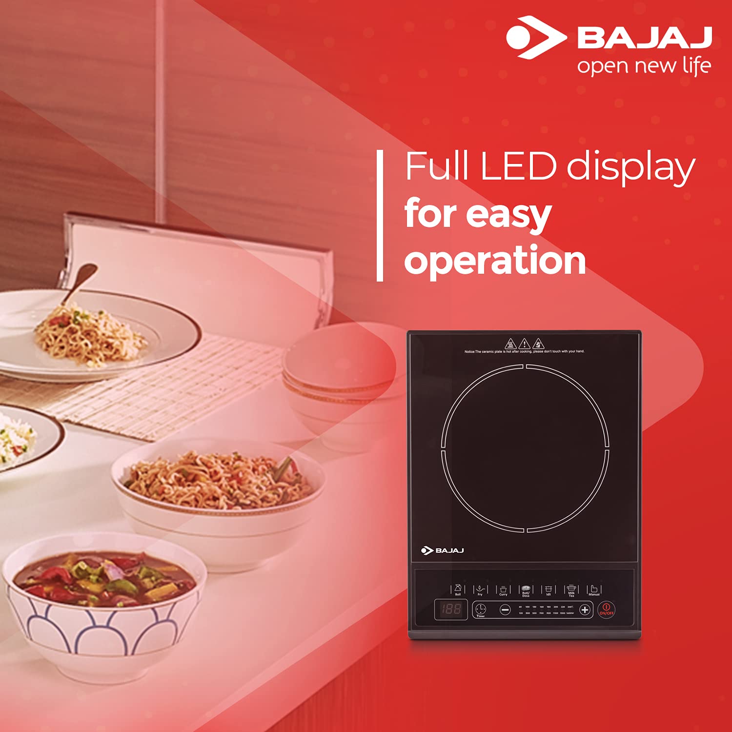 Bajaj Majesty ICX Neo 1600W Induction Cooktop with Pan sensor and Voltage Pro Technology, Black