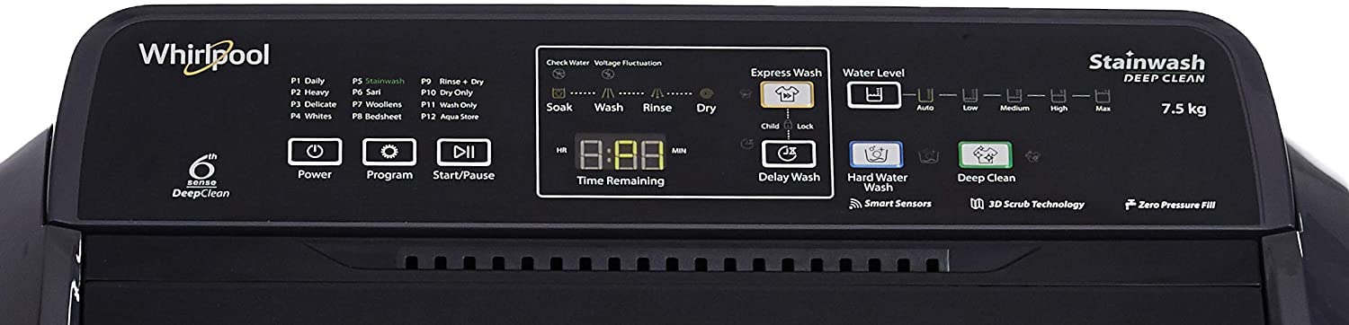 Whirlpool 7.5 Kg Fully-Automatic Top Loading Washing Machine (Stainwash Deep Clean (N) 10 YMW, Grey, Inbuilt)