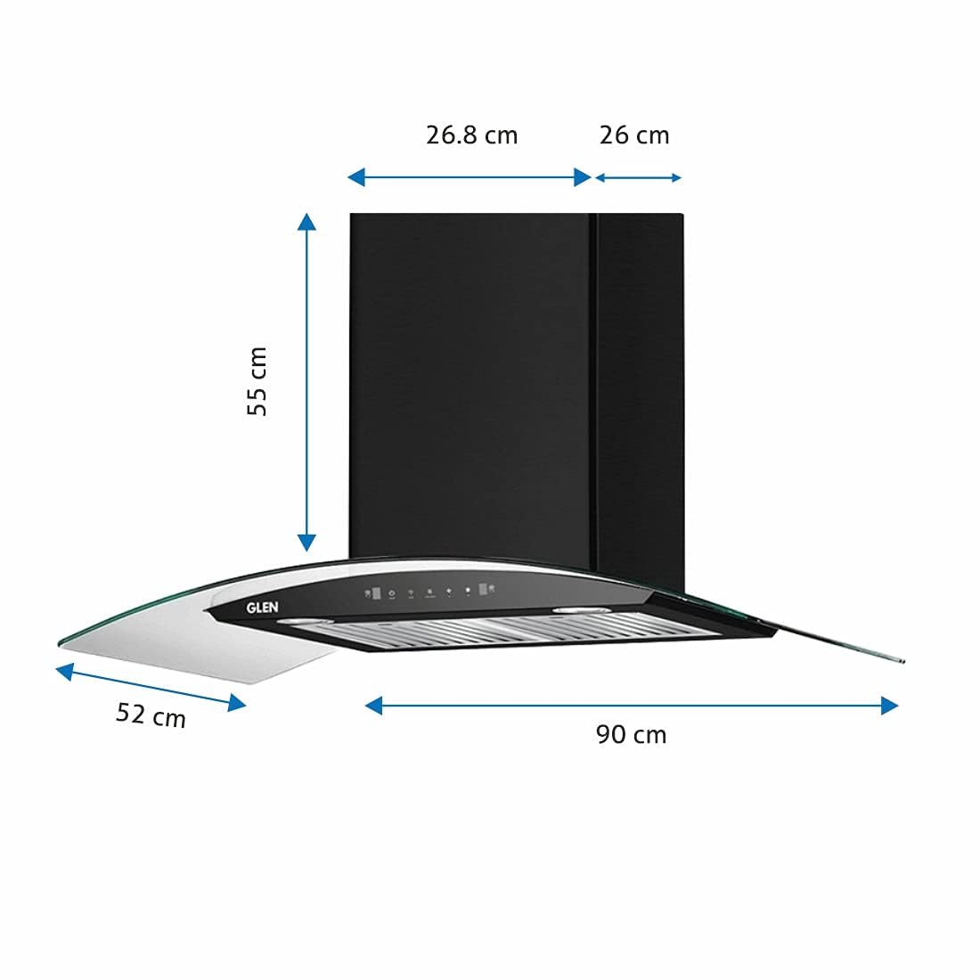 Glen 90 cm 1200 m3/h Heat Auto Clean Chimney (6063 SS)