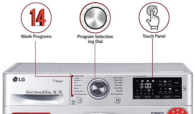 LG 6.5 Kg 5 Star Inverter Fully-Automatic Front Loading Washing Machine (FHT1265ZNL, Luxury Silver, 6 Motion Direct Drive)