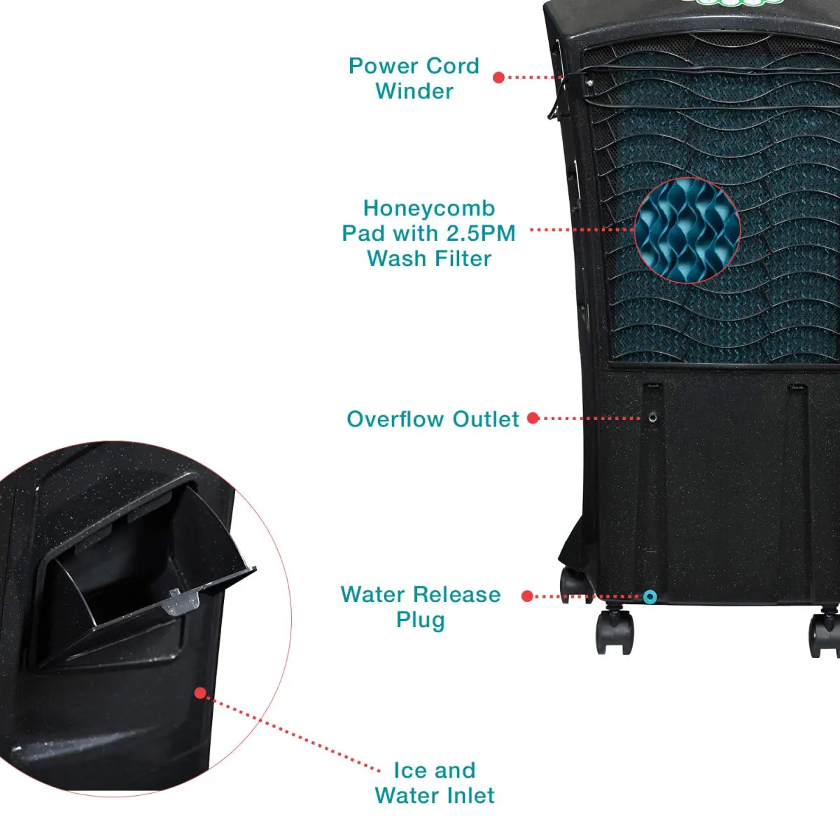 Symphony HiCool i Personal Air Cooler with Remote, Honeycomb Pad, Automatic Vertical Swing - 31L, Black