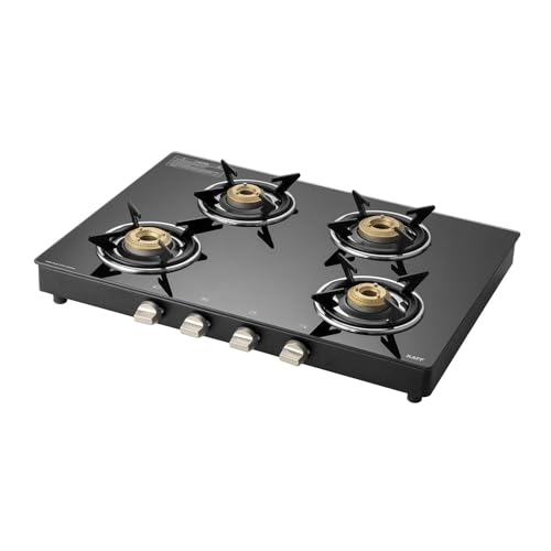 KAFF CTE 69 4B Gas Stove/Cooktop 4 Burners with Manual Electric Ignition 69 CM, High Efficiency Brass Burners, Slim Line Design, Enamelled Pan Support (Black)