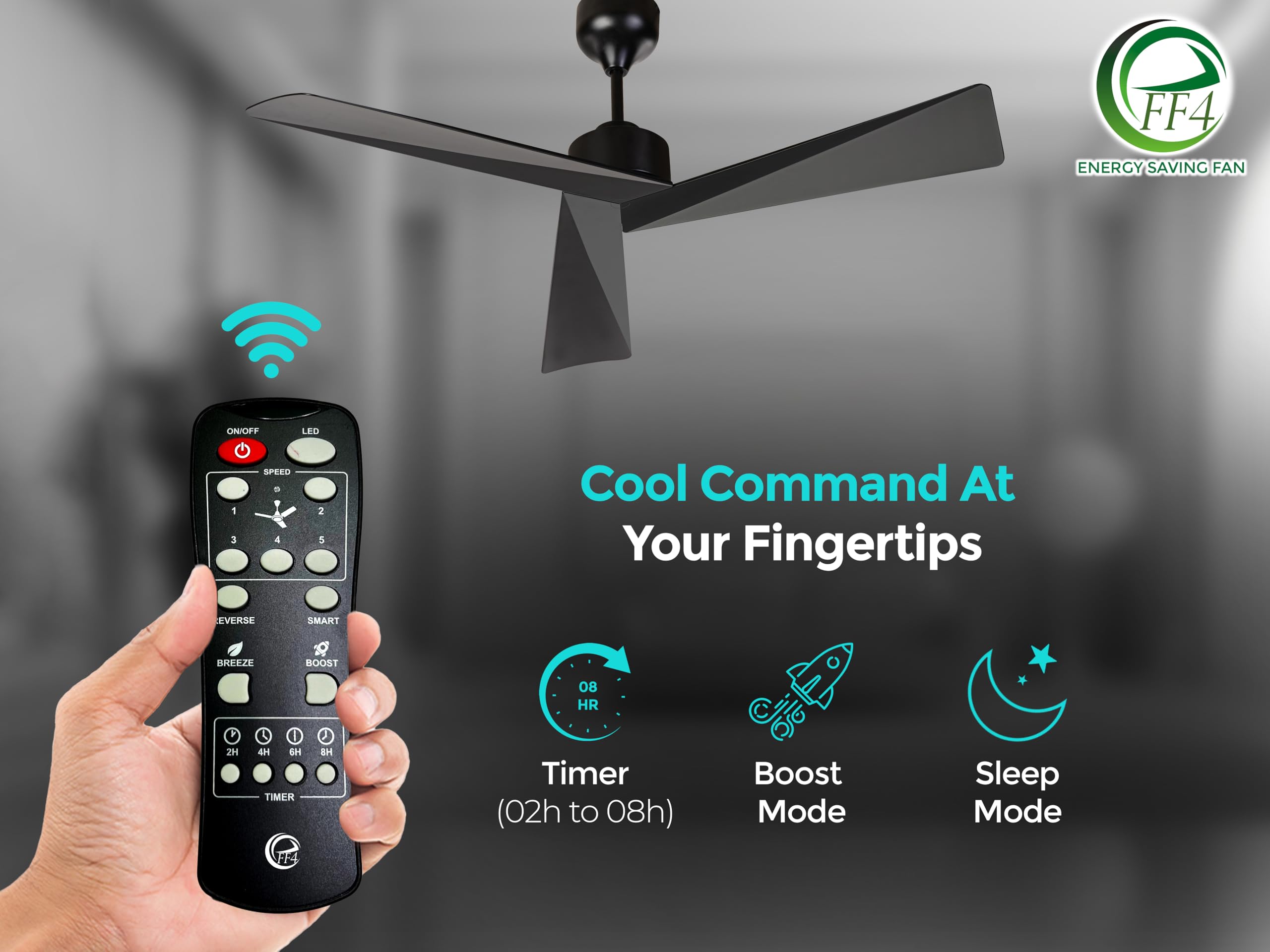 eFF4 Fabulous 1200mm 3 Blade 5 Star BLDC Ceiling Fan, Black, Aerodynamic ABS Blades