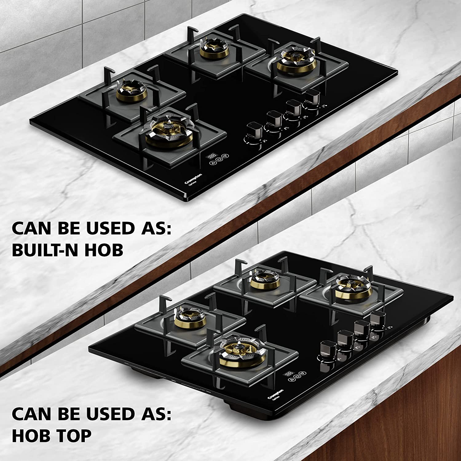 Crompton OpTime Gas Hob 78cm 4burner MBLK