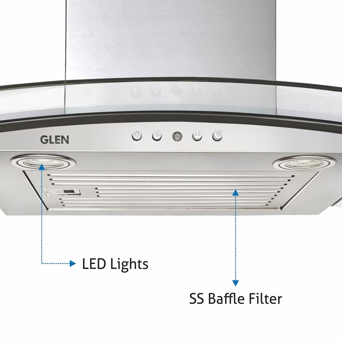 Glen Kitchen Chimney Baffle Filter 60 cm 6071 EX - Stainless Steel, Push Button