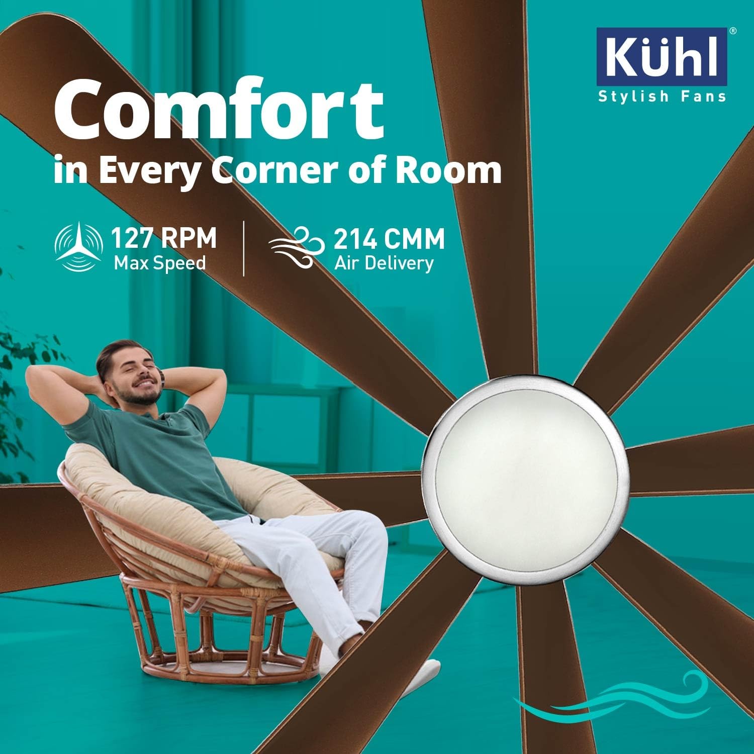 KUHL Platin D8 1200mm Stylish Power Saving BLDC Ceiling Fan with Remote | Down Light | 30W | 5 Star | High Air Flow | Low Noise | IoT – Operate via Mobile & Alexa | Reverse Mode | Copper