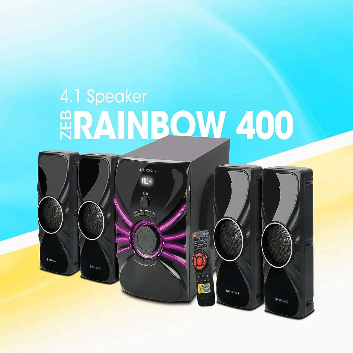 ZEBRONICS Zeb-Rainbow 400 Multimedia Speaker with Bluetooth/AUX/USB/FM & Remote (105 Watt, 4.1 Channel)