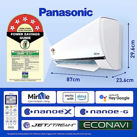 Panasonic 1 Ton 5 Star Wi-Fi Inverter Smart Split AC (Copper, 7 in 1 Convertible with additional AI Mode, 4 Way Swing, nanoe-X Air Purification Technology, CS/CU-HU12ZKYF,2023 Model, White)