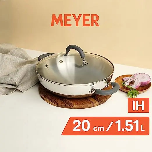 Meyer Trivantage Stainless Steel Covered Kadai with Induction Base 31134 20cm, Silver