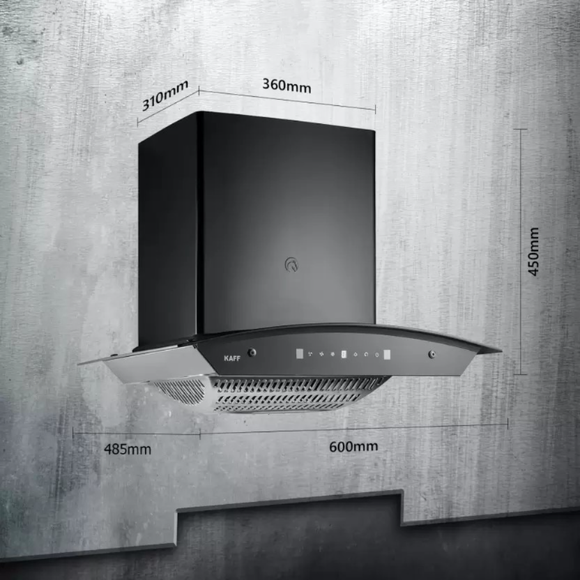 Kaff 60 cm Wall Mounted Chimney (1080 CMH | TANNIC DHC 60 | Black | Filterless)