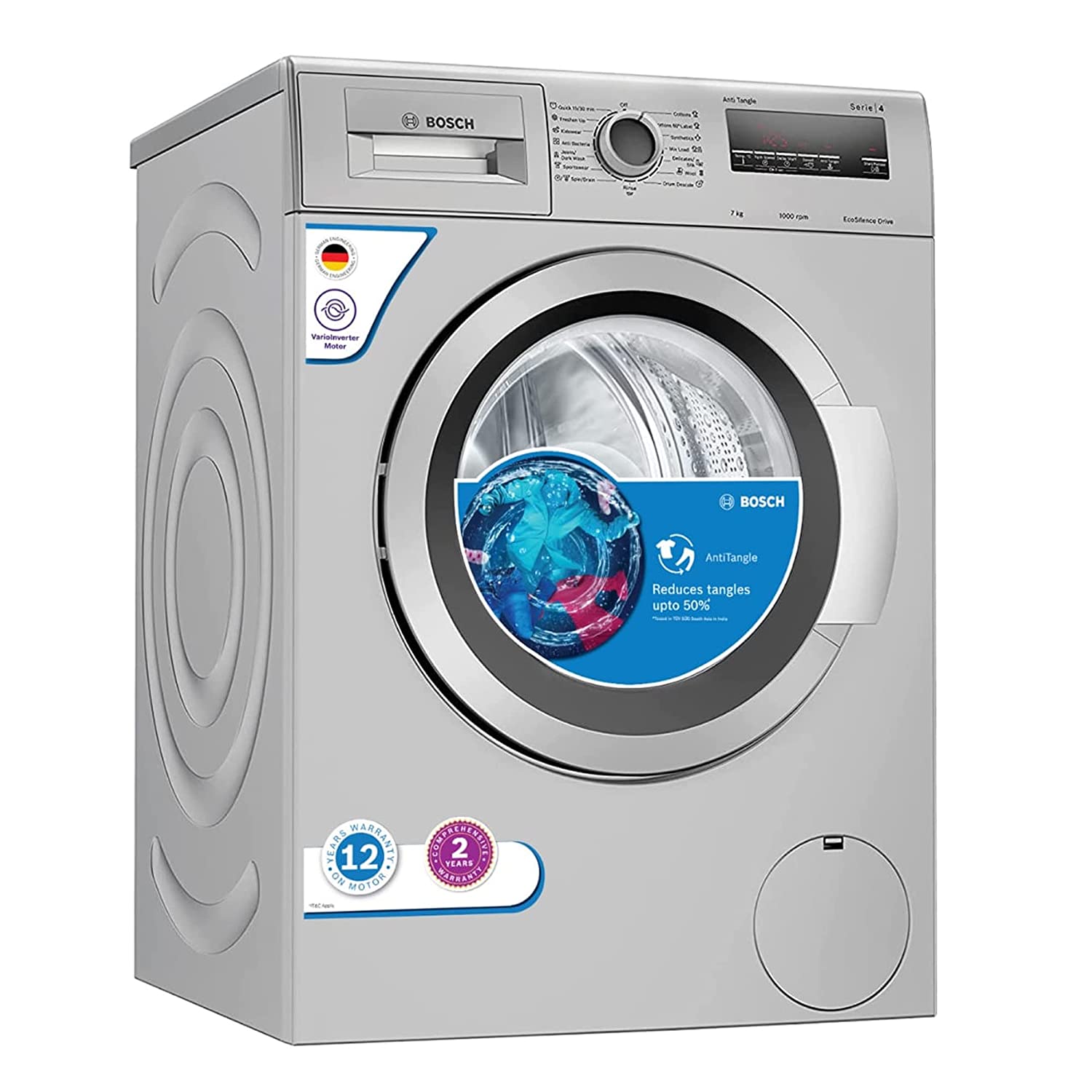 Bosch 7 kg 5 Star Inverter Touch Control Fully Automatic Front Loading Washing Machine with In - built Heater (WAJ2016SIN, Silver)
