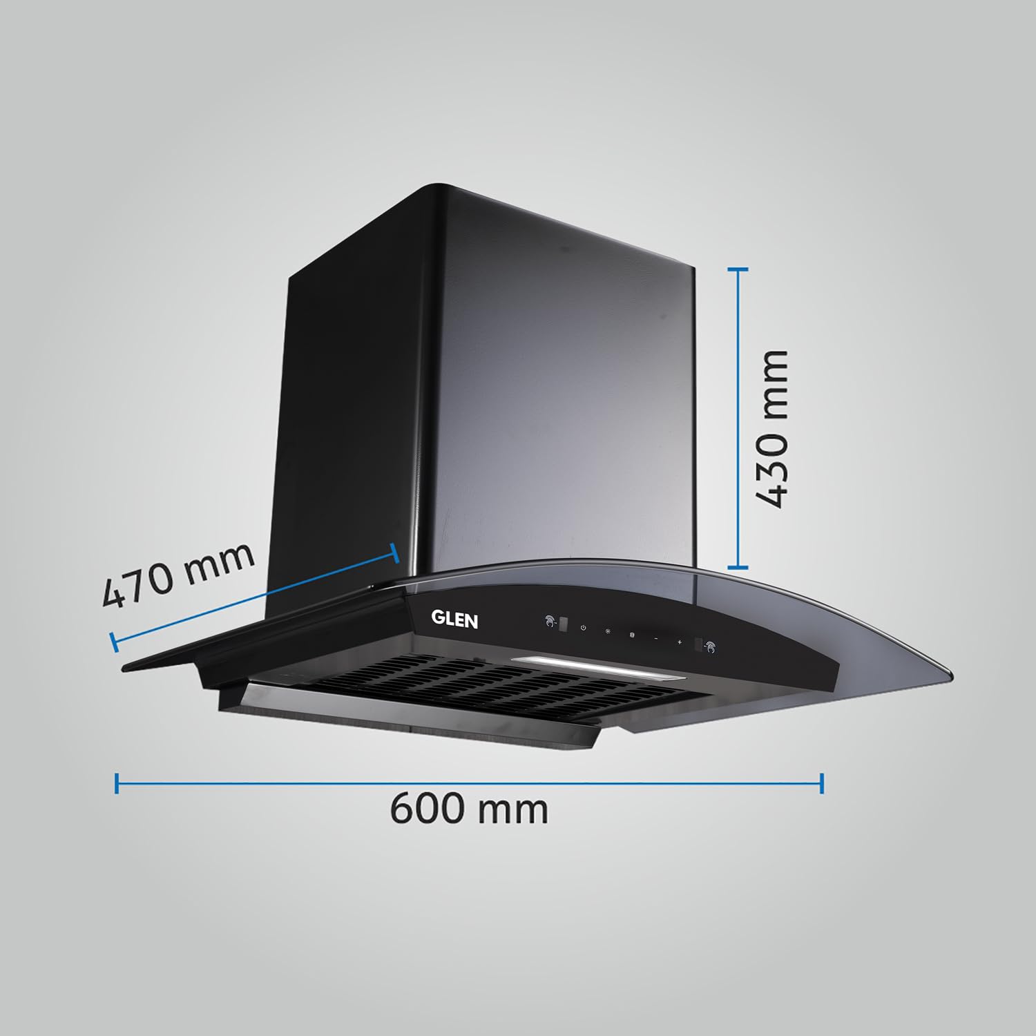 GLEN 60 cm 1200m3/hr Auto-Clean Filterless Curved Glass Kitchen Chimney With Motion Sensor+Touch Controls (Senza Black)