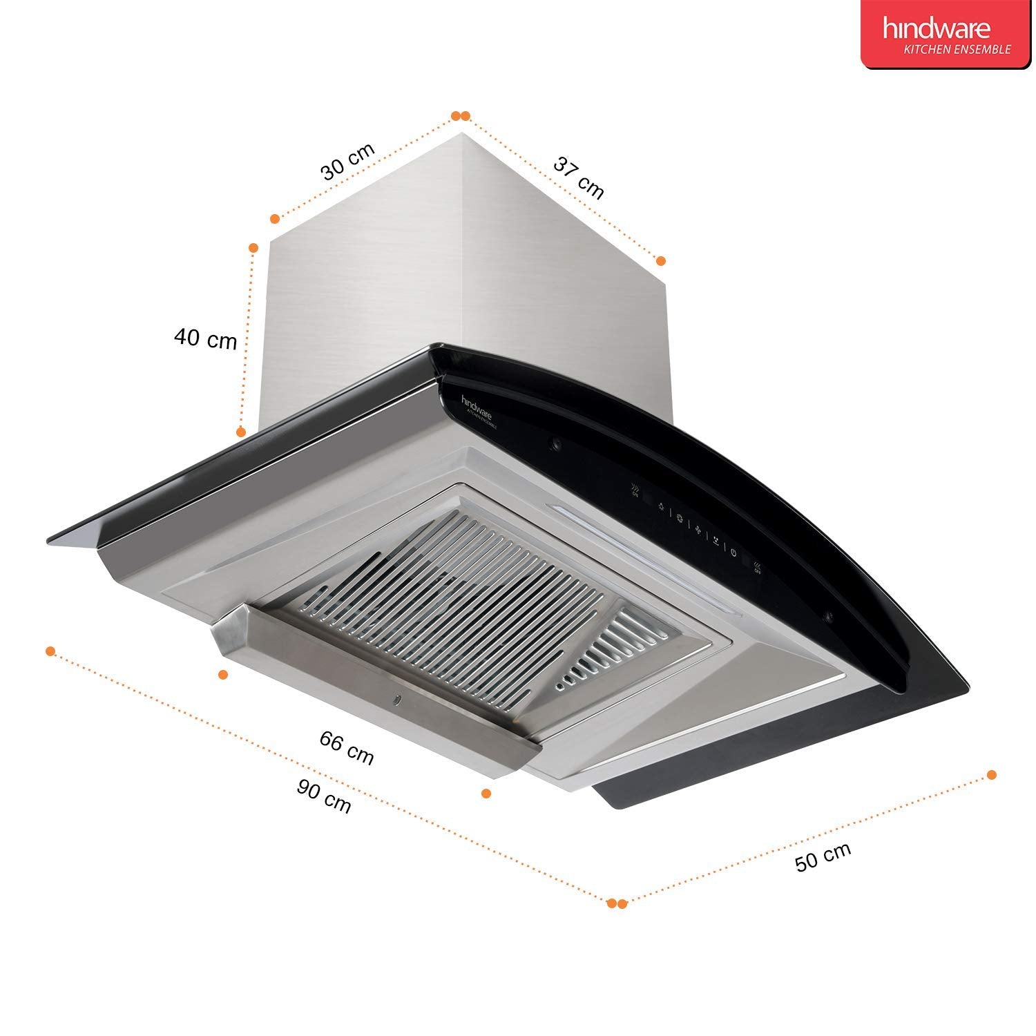 Hindware Auto Clean Kitchen Chimney Nadia 90 cm 1200 m/hr Filterless with MS and Touch Control (Inox, C100219)