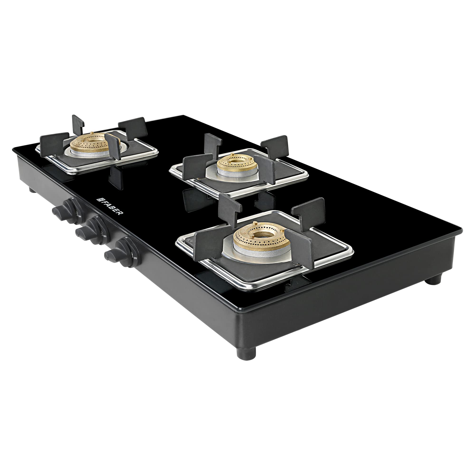 Faber Glass Top 3 Burner Gas Stove (Hob Cooktop Pearl 3BB BK) with Jumbo Burner, Diamond Coated Pan Support, Manual Ignition, Black