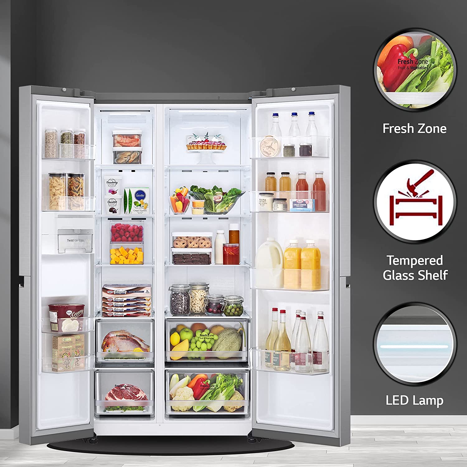LG 694 L Frost-Free Smart Inverter Compressor Side-By-Side Refrigerator (GC-B257SLUV, Platinum Silver III, DoorCooling+, Hygiene Fresh+, Express Freeze, 2022 Model)