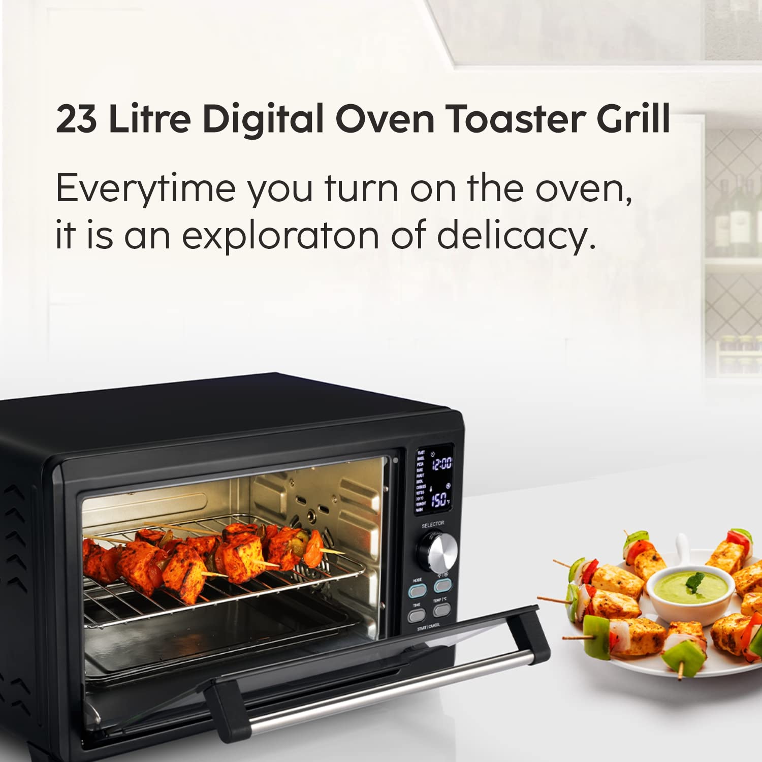 Glen OTG 23 Litres, 1500W Digital, Full Back Convection, Motorized Rotisserie, Black (5023DIGI)