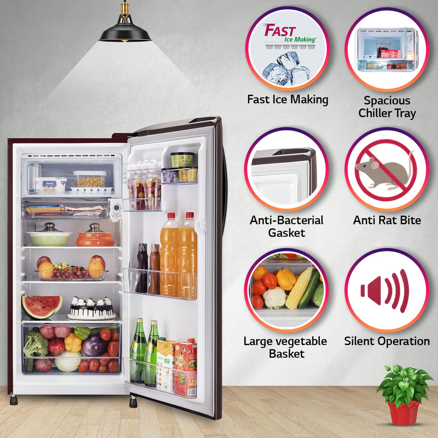 LG 204 L 5 Star Inverter Direct-Cool Single Door Refrigerator (GL-B211HSEZ, Scarlet Euphoria, With Smart Connect & Fast Ice Making, 2022 Model)