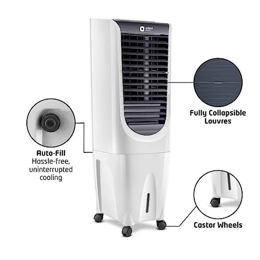 Orient Electric CT2604HR Tower Air Cooler with Remote & Honeycomb Pads - 26L, White, Grey