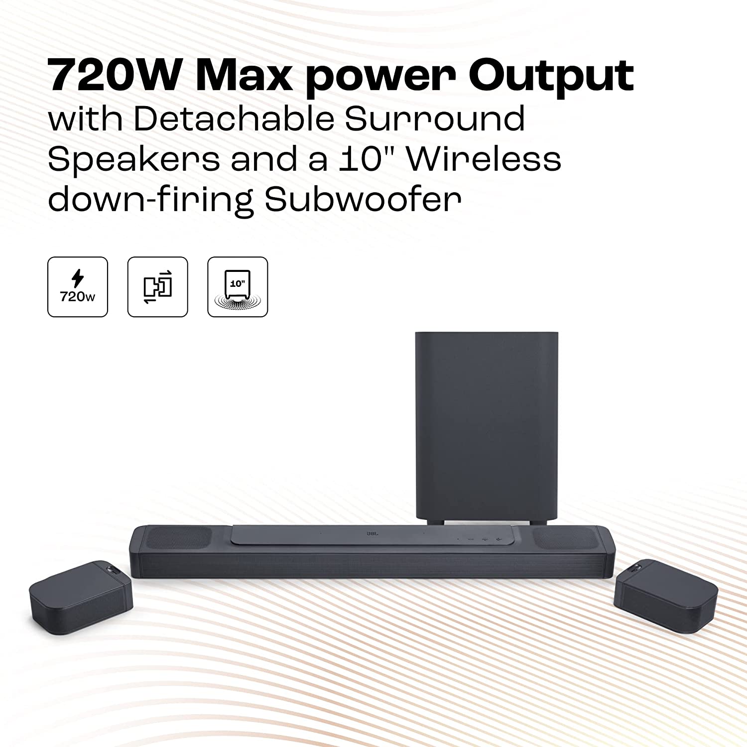 JBL Bar 800 Pro, 7.1 (5.1.2) Channel Truly Wireless Soundbar with True Dolby Atmos® 3D Surround Sound, 10” Down-Firing Wireless Subwoofer, PureVoice, HDMI eARC, Bluetooth, Wi-Fi & Optical Input (720W)