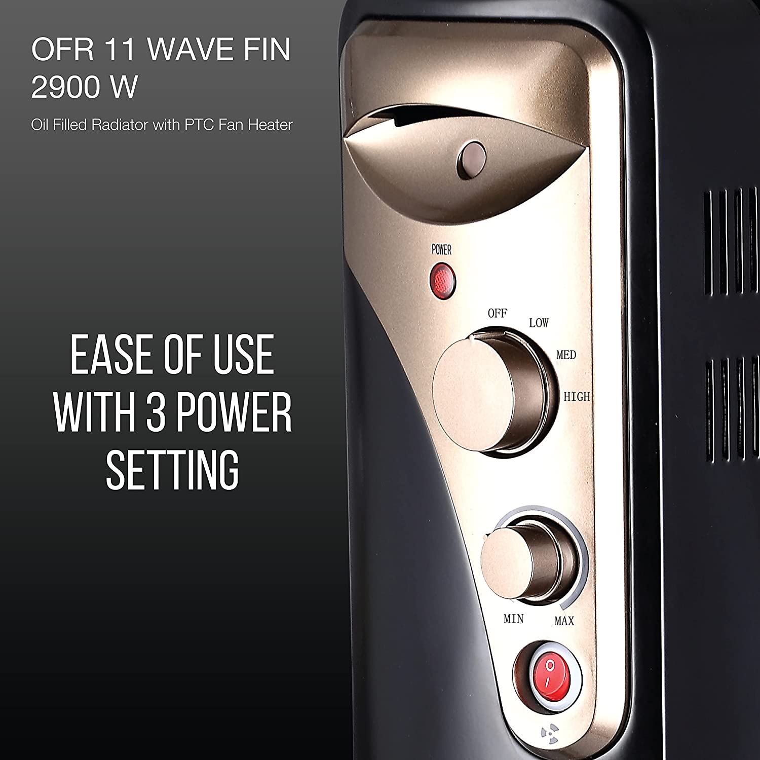 Havells OFR 11 2900 Watts Wave Fin with PTC Fan Heater (Black) (OFR 11 Wave Fin)