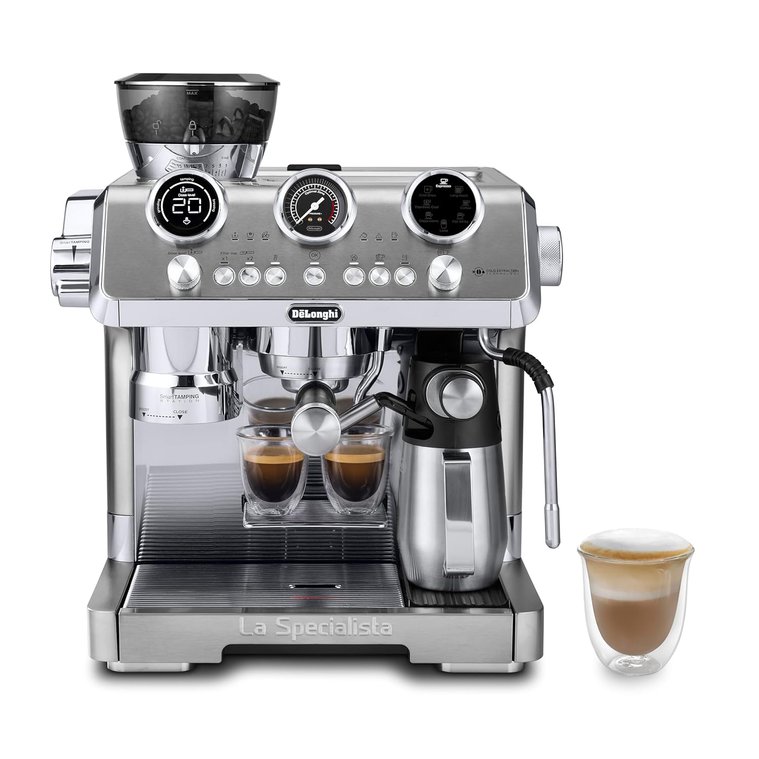 De'Longhi La Specialista Maestro EC9885.M Espresso Machine with Grinder, Auto & Manual Milk Frother – Bean-to-Cup Cold Brew Coffee, Cold Extraction, Variable Temp & Tamping Tool