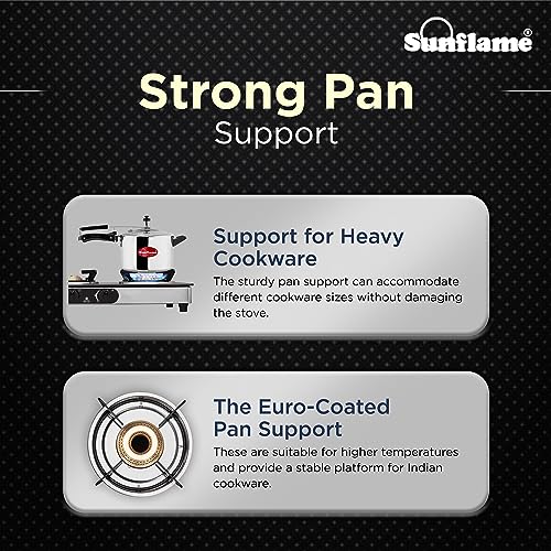 Sunflame Crystal Nova 3 Burner Gas Stove | Dual Drip Trays | 1 Jumbo, 1 Medium and 1 Small Brass Burner | 2 Year Product Coverage by Sunflame | Manual Ignition | PAN India Presence