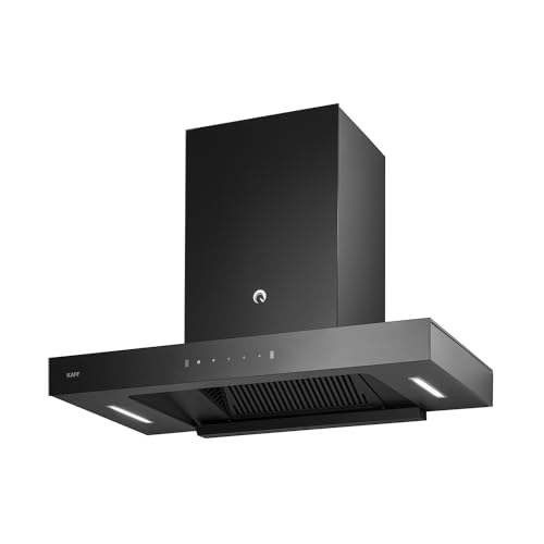 KAFF CASTO DX DHC 75 Filter-less Auto Clean T-Shape Kitchen Chimney 75 CM with 1250 m3/hr Suction Capacity, Touch with Motion Sensor Control, Black Glass Clad Hood with LED Insignia (Black)