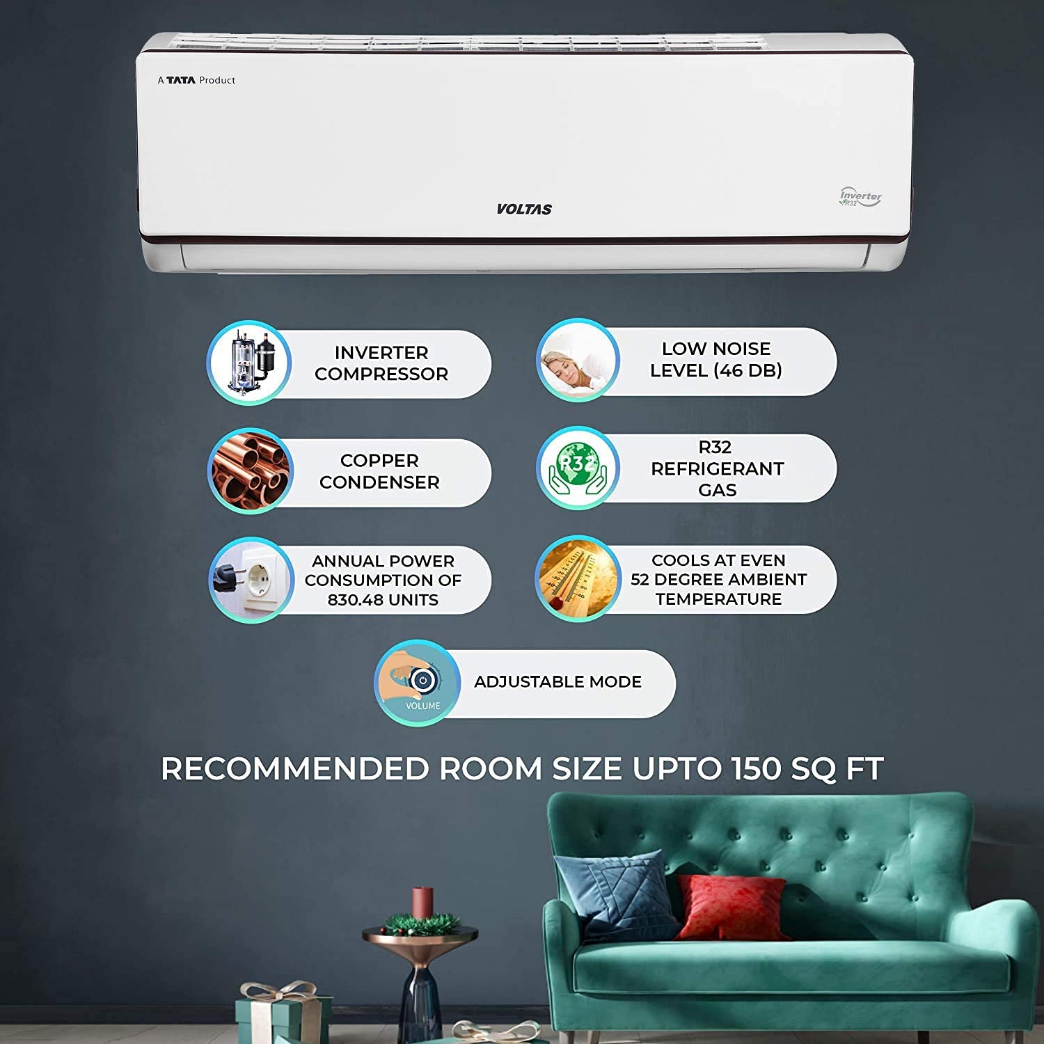 Voltas 1.4 Ton 5 Star Split AC 2021 175V ADJ White