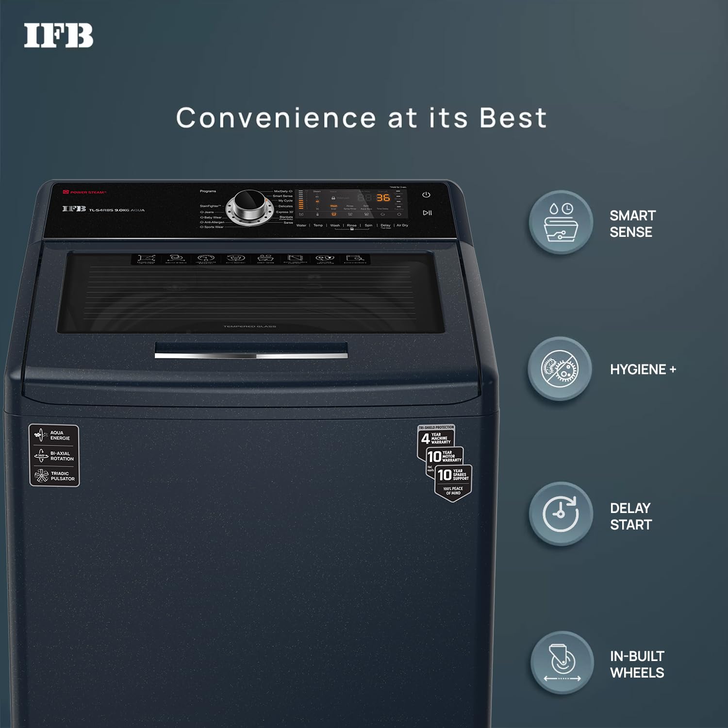 IFB 9.0 Kg Fully-Automatic Top Loading Washing Machine (TL-S4RBS 9.0 Kg Aqua, Royal Blue, 2X Power Steam, 4 Years Comprehensive Warranty)