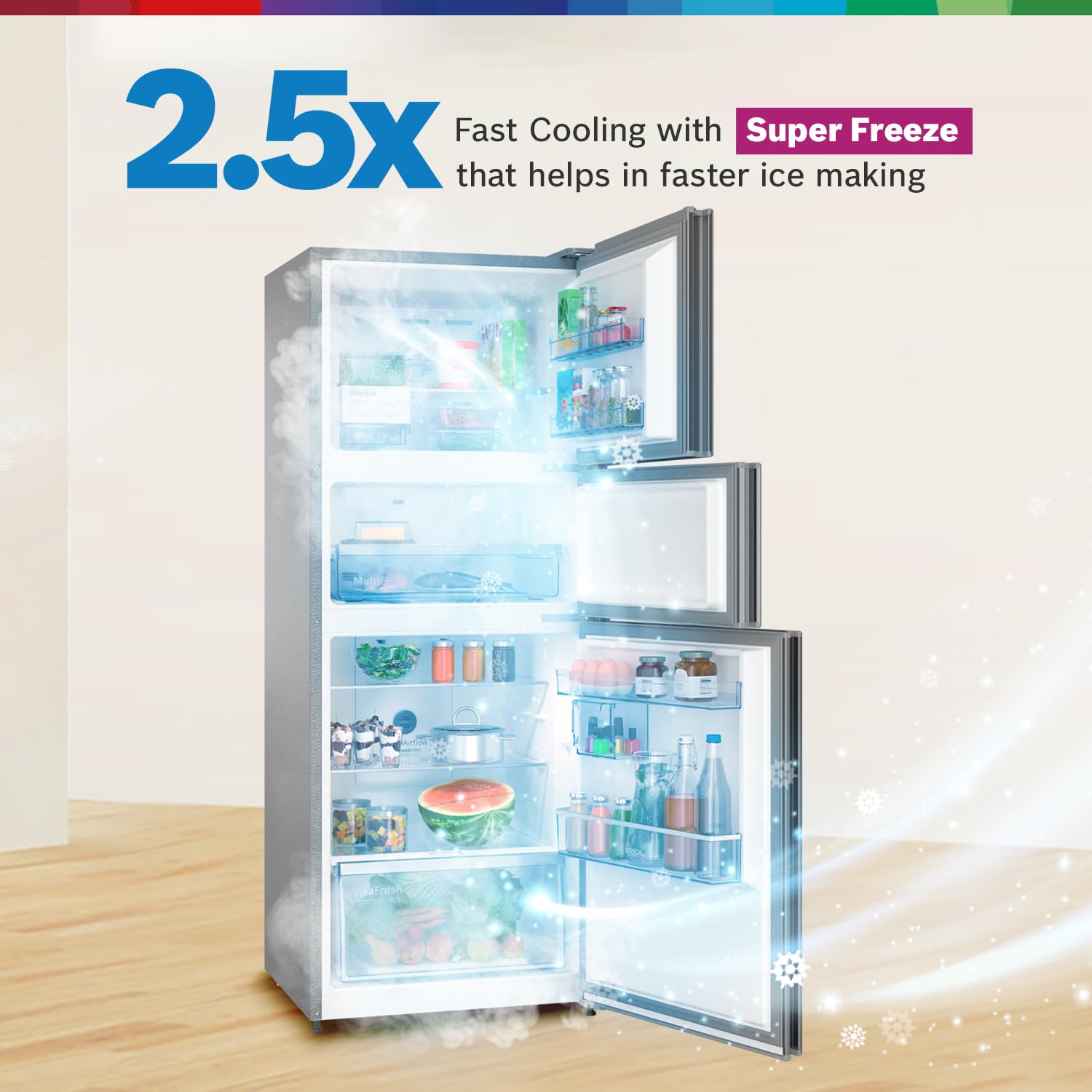 Bosch 335L Max Flex 3 Star 8-in-1 Convertible Vario Inverter Frost Free Triple Door Refrigerator Smoky Silver (CMC36K03NI)