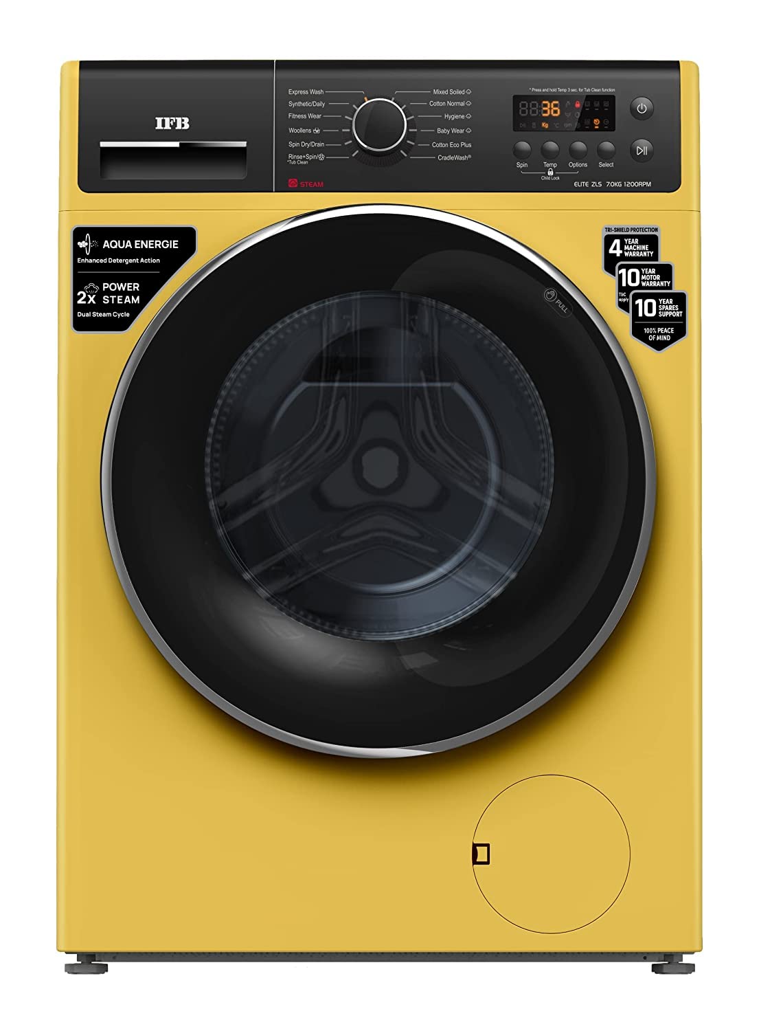 IFB 7 Kg 5 Star Front Load Washing Machine 2X Power Steam (ELITE ZLS 7012, Yellow, In-built Heater, 4 years Comprehensive Warranty)