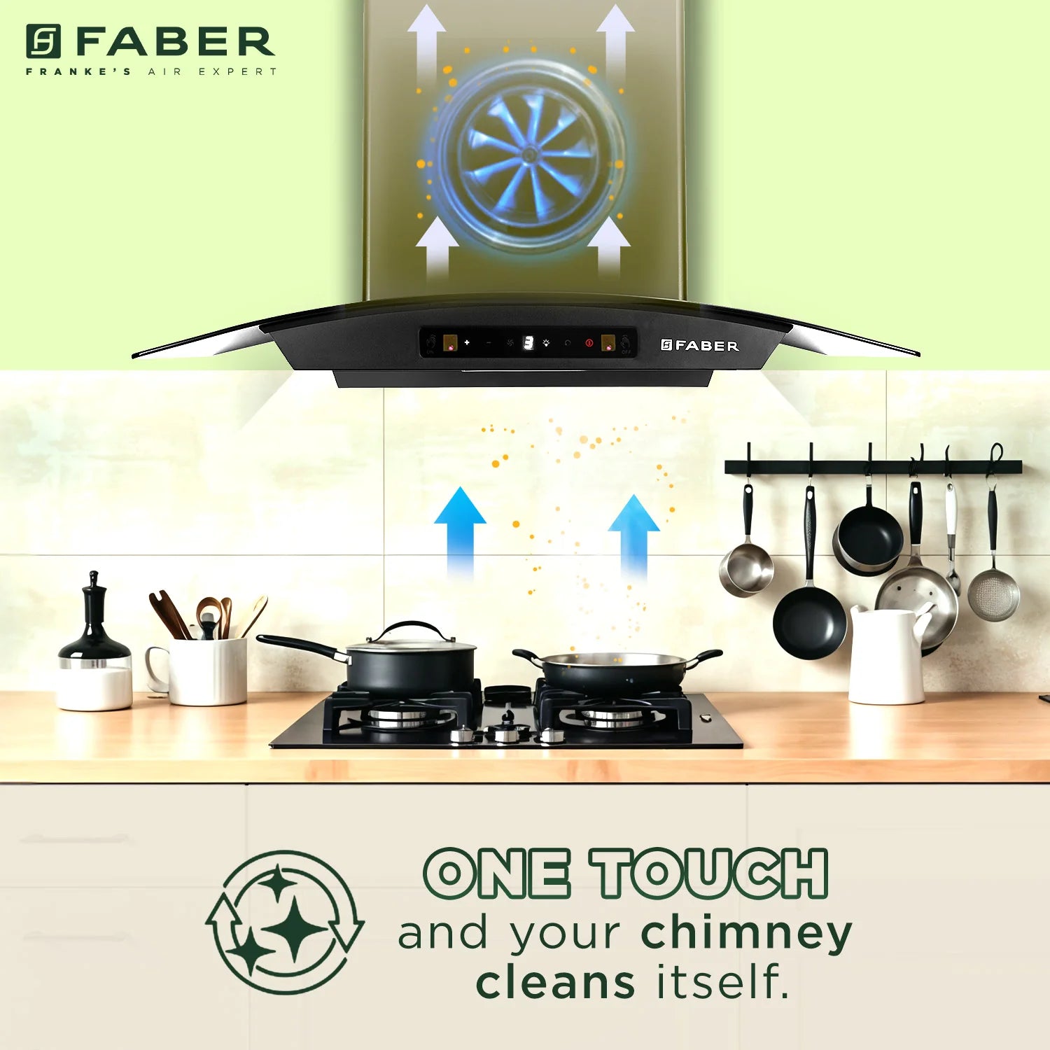 Faber Hood Zeal BLDC HC SC FL BK IN 75 - C – 75cm Kitchen Chimney, 1500 m³/hr Suction & Heat Auto Clean
