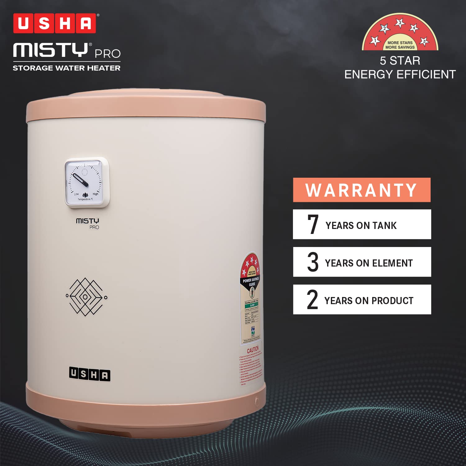 Usha Misty Pro 10 Litre 5 Star Water Heater Ivory Gold