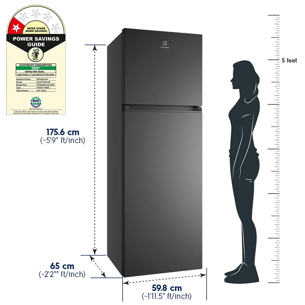 Electrolux ETM3400L-B 341L Double Door Refrigerator - Black Steel
