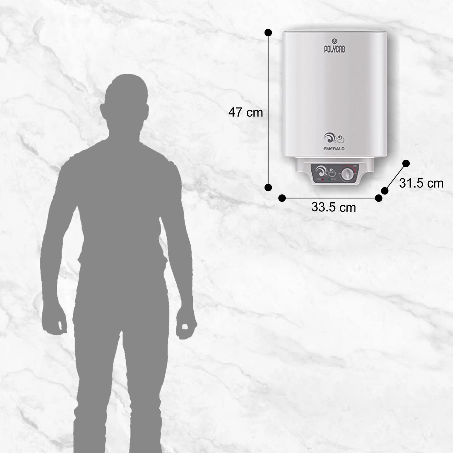 Polycab Emerald 15 litre Electric Storage Water Heater (Geyser) with 4 Star BEE Rating, Anti-rust tank, shock-proof body with advanced safety and 7 Year Inner Tank Warranty (White)
