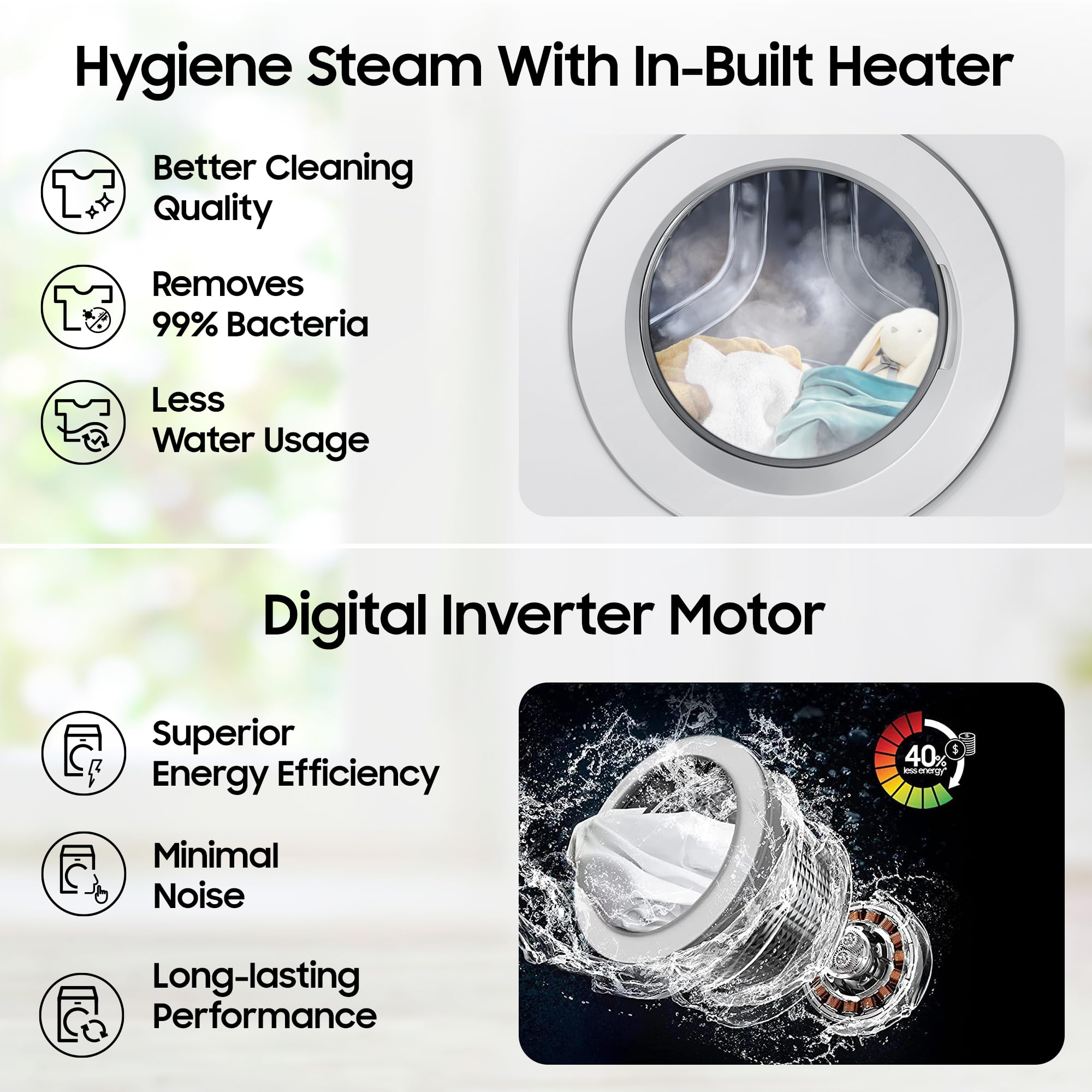 Samsung 7 kg, 5 Star, Digital Inverter Motor, Fully-Automatic Front Load Washing Machine (WW70T4020EE1TL, Hygiene Steam, White, Awarded as Washing Machine Brand of the year)
