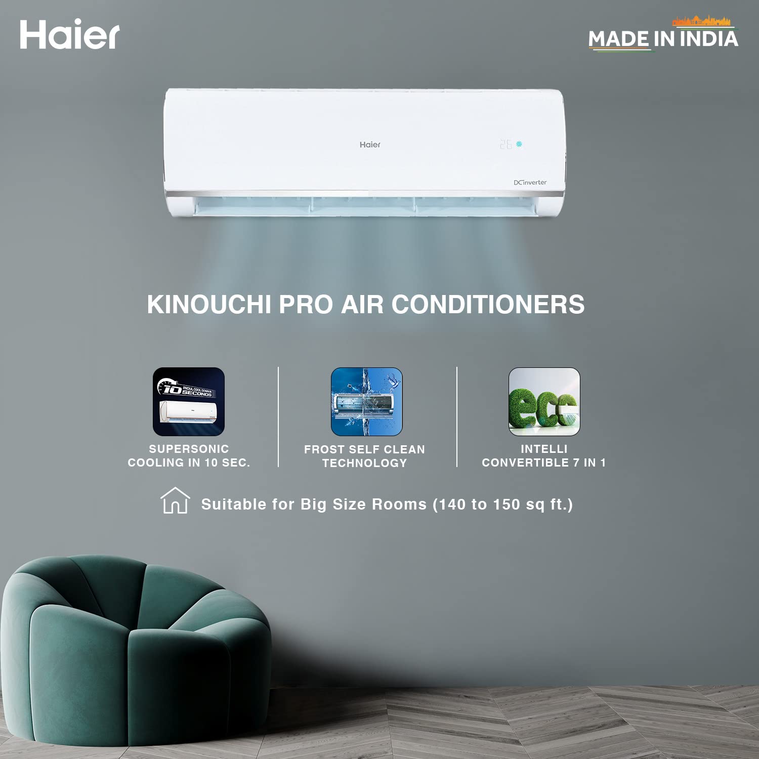Haier 1.5 Ton 3 Star Inverter Split AC HSU18K-PYS3BE1-INV White