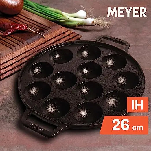 Meyer Cast Iron 2 Sides Handle Appam Pan 48485 26cm Black