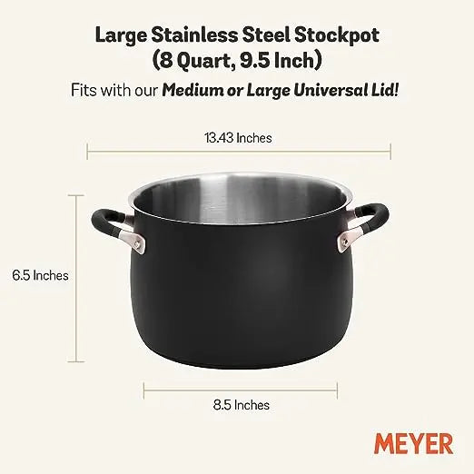 Meyer Accent Series Stainless Steel Stockpot Gas and Induction Base 70615 7.5 Liters Black