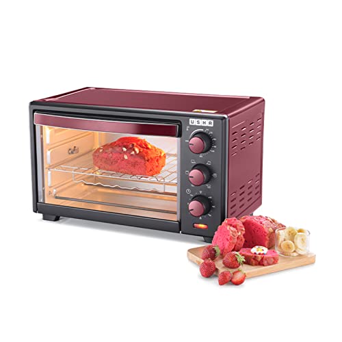 Usha 3619R 19 Liters Oven Toaster Grill with Rotisserie, 1380 W, 6 mode Heating Function (Wine & Matte Black)