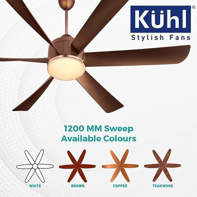 KUHL Platin D16 Stylish BLDC Fan | Low Power 30W | High Air Flow | 6 Aerodynamic ABS Blades | Low Noise | Down Light | 1200 mm sweep | Operate on Remote-Mobile-Alexa | Reverse Mode |5 Star Rated Brown