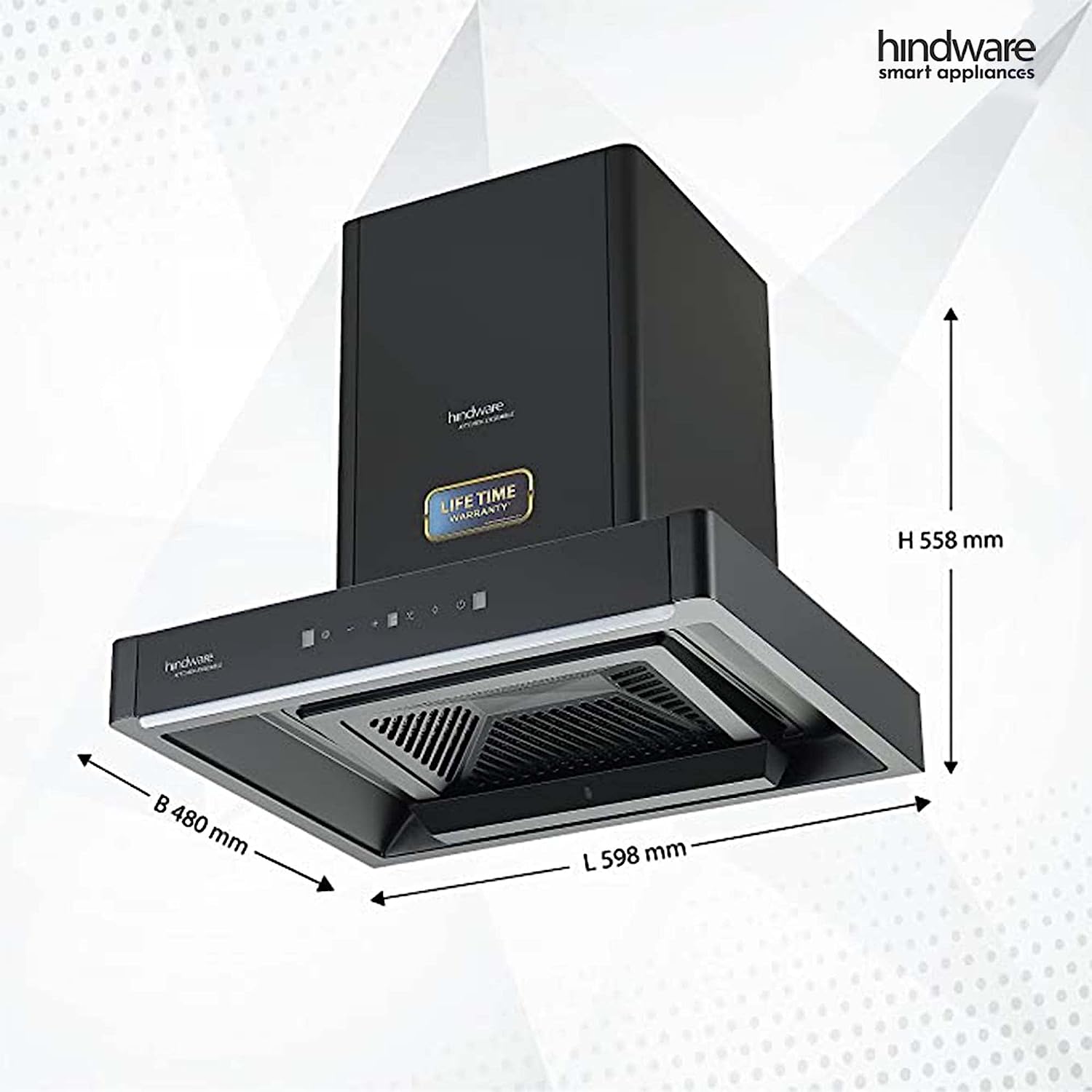 Hindware Optimus 60 cm 1400 m³/hr Filterless Auto-Clean Wall Mounted Kitchen Chimney with Motion Sensors, Touch Control, MaxX Silence Technolog